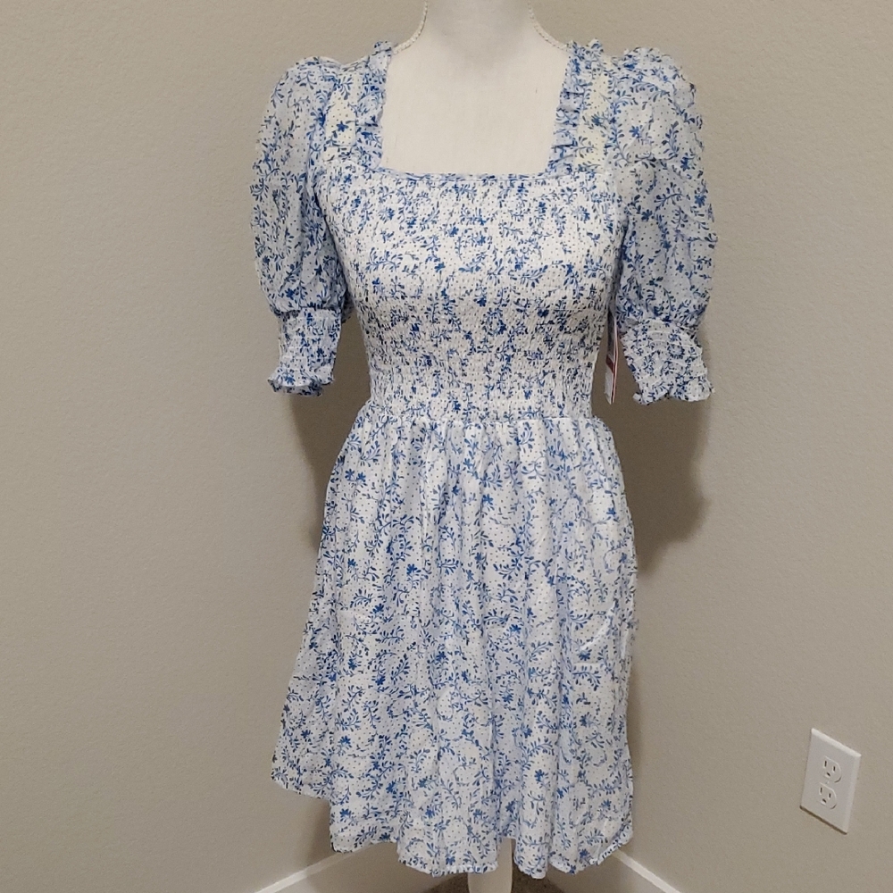(3 For $20)Riley & Rae Blue and White Floral Mini Dress